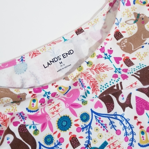 LANDS END Girsl Holiday Ivory Forest Animal Colorfull Tunic Dress Medium 10-12 - Picture 8 of 10